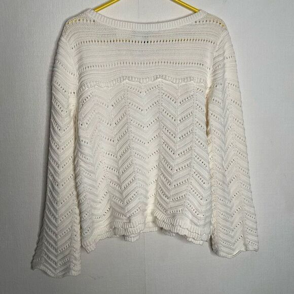 White House Black Market Cream‎ Sweater Size XL Open Knit Scalloped Neutral - Picture 7 of 9